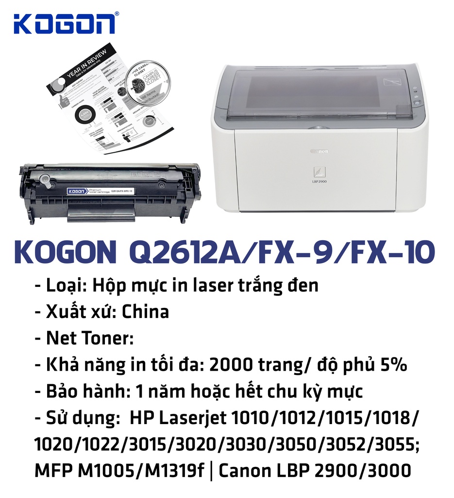 HỘP MỰC IN LASER KOGON Q2612A/FX-9/FX-10