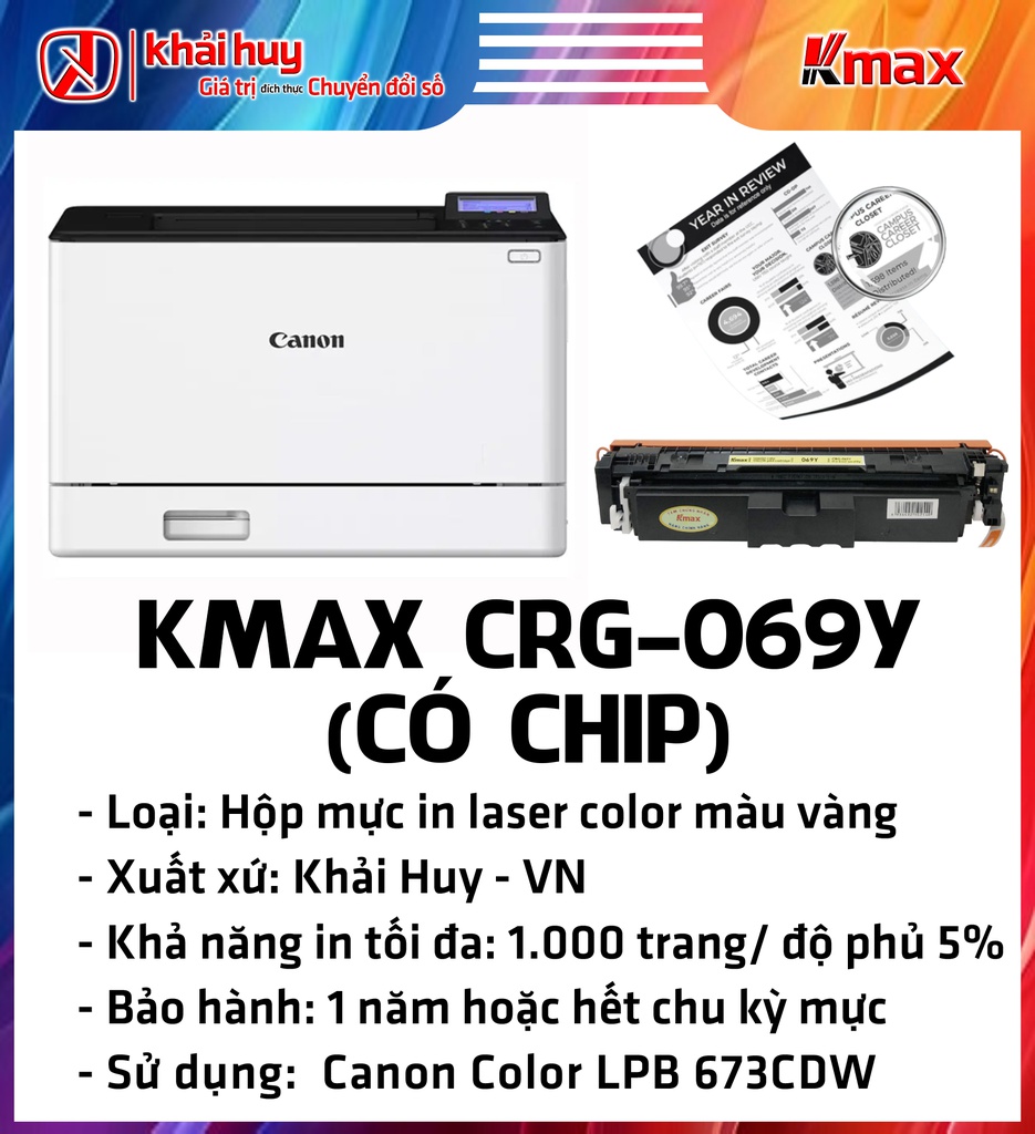 HỘP MỰC IN LASER KMAX CRG-069Y (CÓ CHIP)