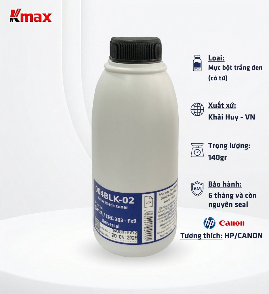 Mực nạp laser KMAX 102BLK-11 (140gr, black, có từ) - Dùng cho hộp mực máy in P2035/ 2055 * LBP 6300