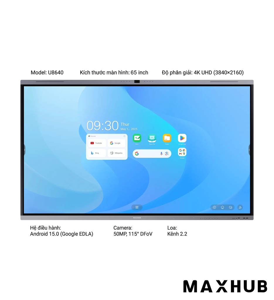 Màn hình tương tác giáo dục MAXHUB U6540 (65", 50 điểm chạm, 500 nits, 4K Ultra HD) - Chính hãng