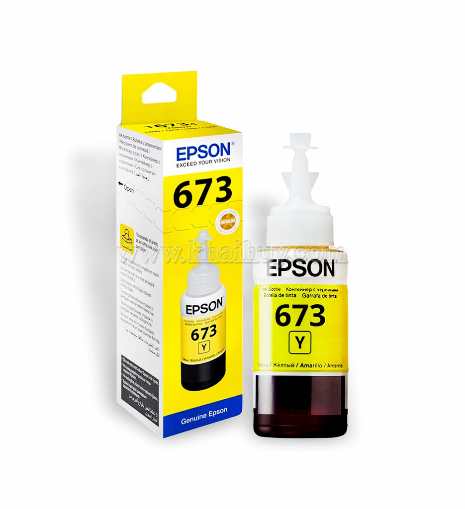 Mực nạp nước EPSON 673Y-C13T673400 (70ml, yellow, chính hãng) - Dùng cho hộp mực máy in phun L800/ L805/ L850