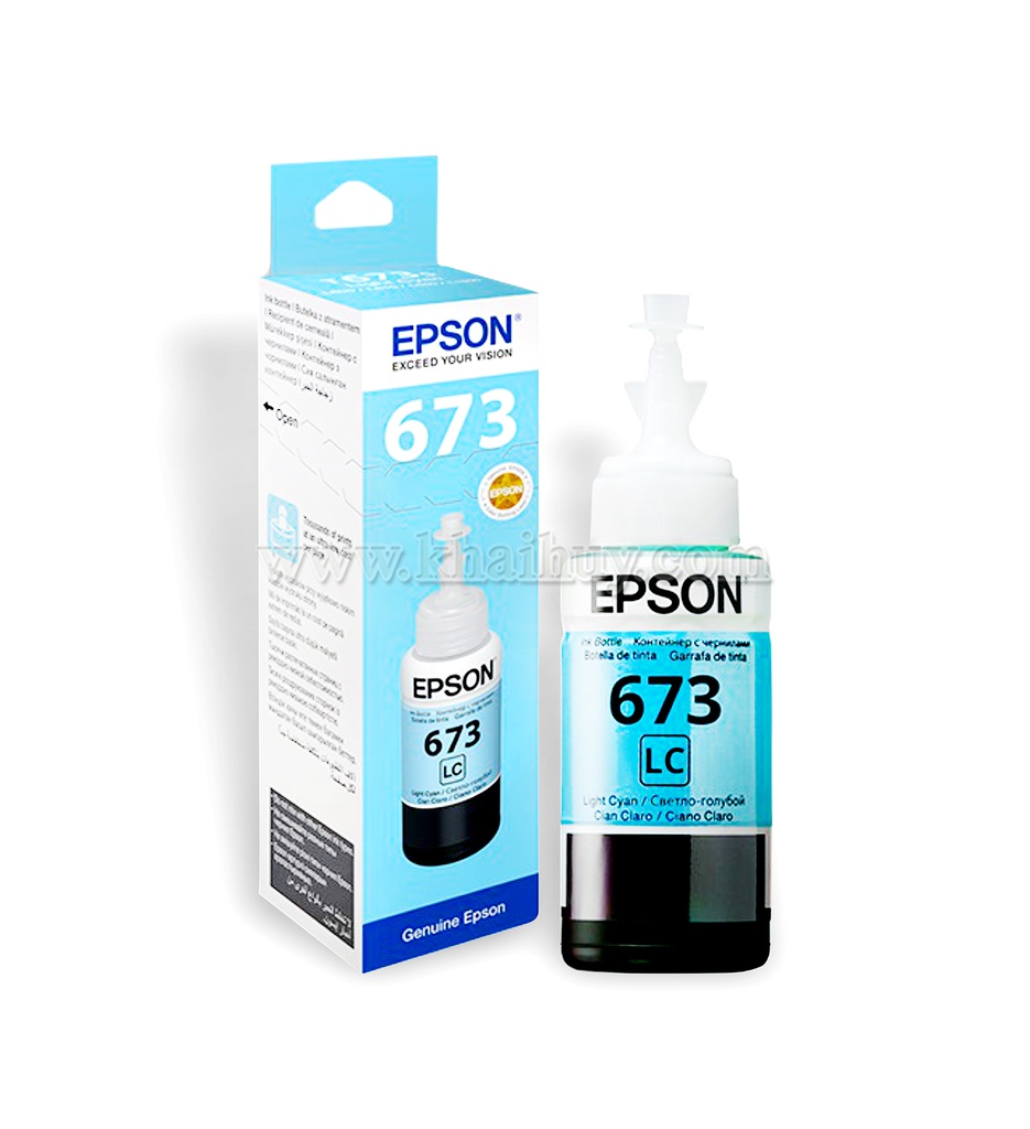 Mực nạp nước EPSON 673LC-C13T673500 (70ml, light cyan, chính hãng) - Dùng cho hộp mực máy in phun L800/ L805/ L850