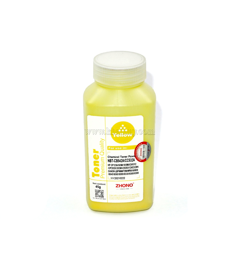 Mực nạp laser ZHONO CB542A/CC532A (45gr, yellow, không từ) - Dùng cho hộp mực máy in màu CP 1215/ 1518n * LBP MF8010
