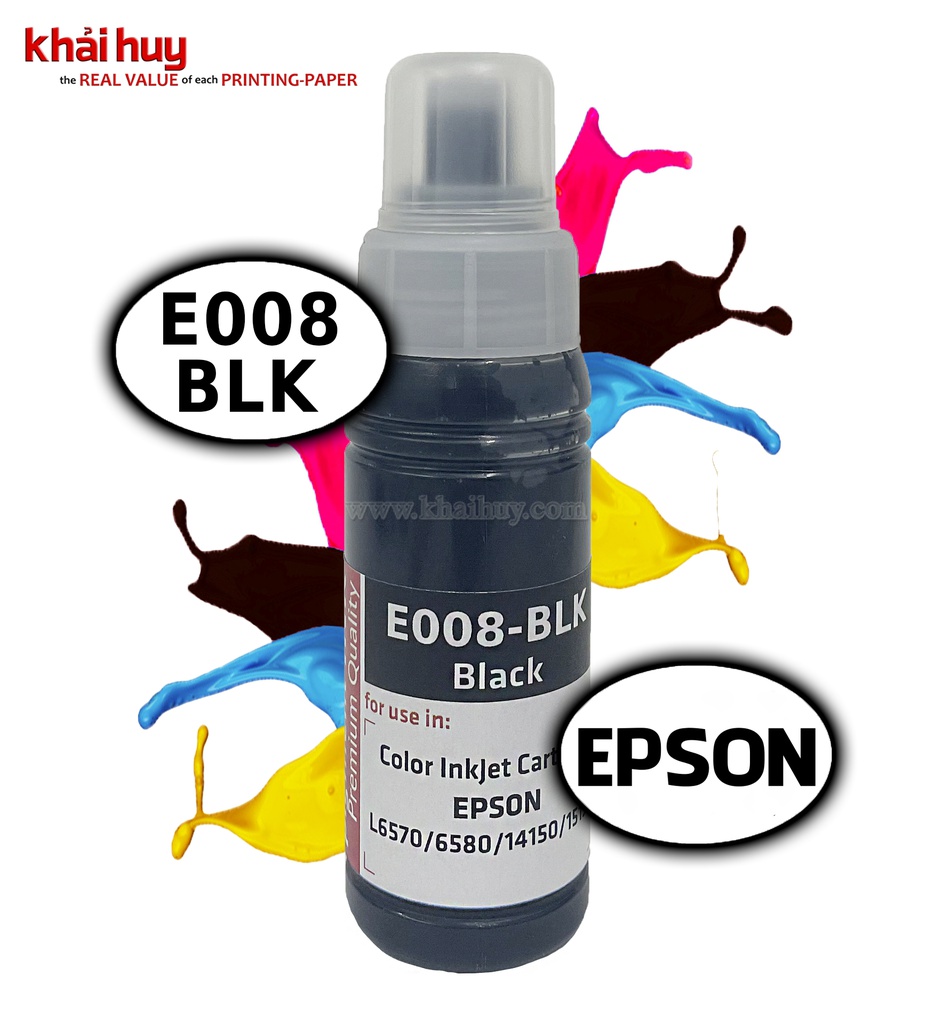 Mực nạp nước KMAX E008BLK-03 (70ml, black, dyeUV) - Dùng cho hộp mực máy in phun L6570/ 6580