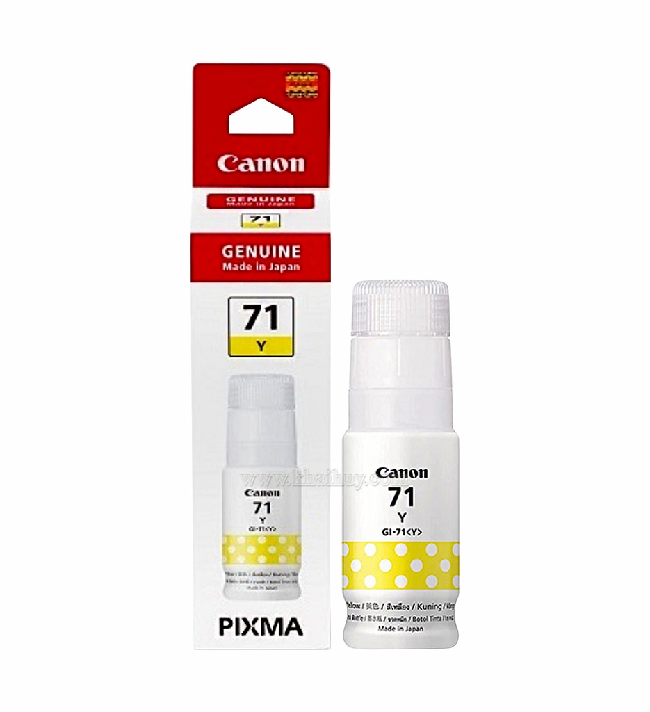 Mực nạp nước CANON GI71Y-4555C001AA (70ml, yellow, chính hãng) - Dùng cho hộp mực máy in phun G1000/ G1010/ G2000