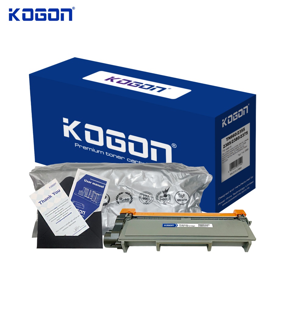 Hộp mực in laser KOGON TN660/2355/2380/2375/2385 (2.6K, black, không chíp) - Dùng cho máy HL 2320d/ 2321d/ 2701d * Docuprint P225d/ 265dw