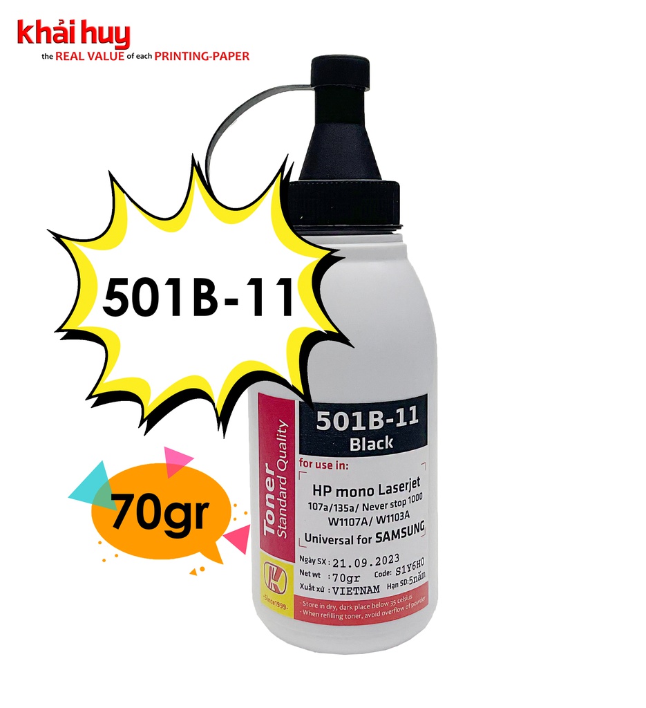 Mực nạp laser KMAX 501BLK-11 (70gr, black, không từ) - Dùng cho hộp mực máy in 107a/ 135a/ 1000a