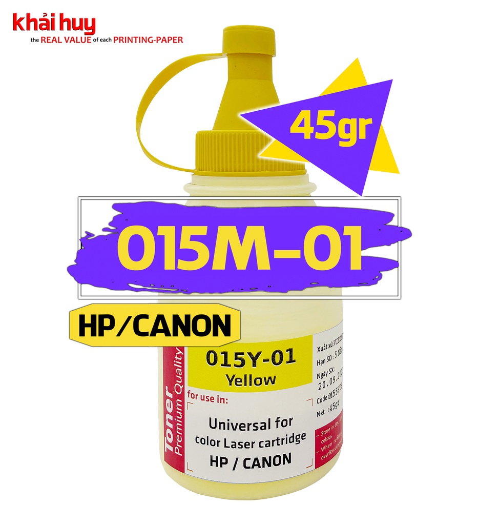 Mực nạp laser KMAX 015YEL-01 (45gr, yellow, không từ) - Dùng cho hộp mực máy in màu CP1025/ 252dw * LBP 612cw