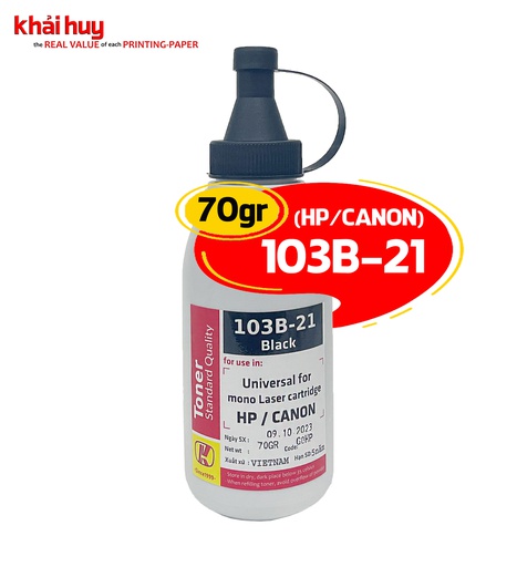 [MNAPLSR1551/33] Mực nạp laser KHẢI HUY 103BLK-21 (70gr, black, có từ) - Dùng cho hộp mực máy in P1566/ 1102 * LBP 6230d